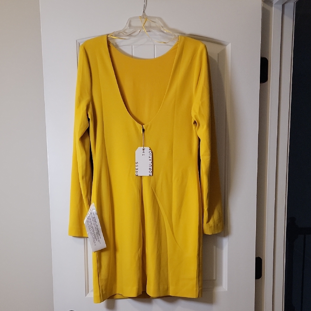 Dress the Population Yellow Long Sleeve Dress